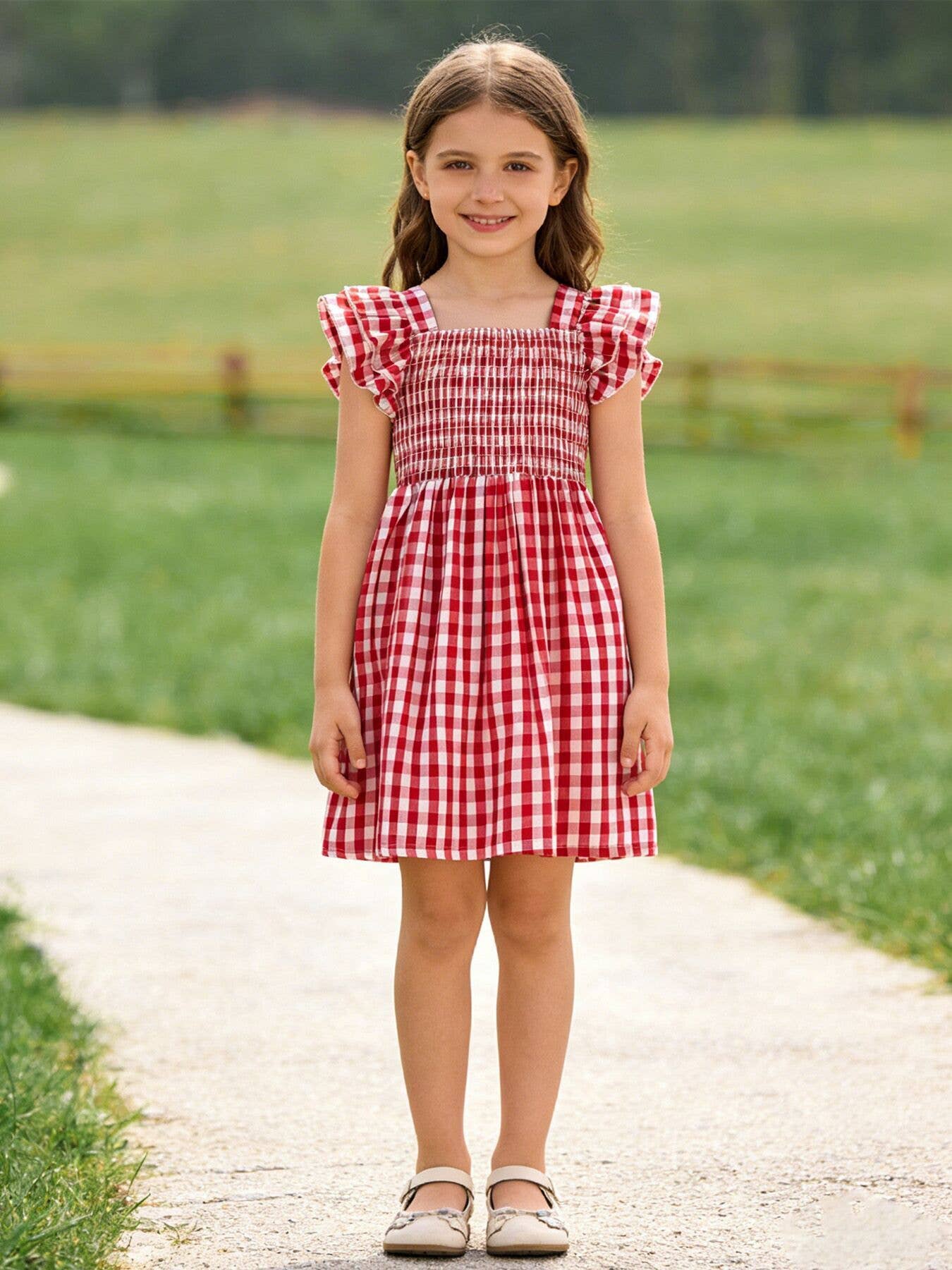 Summer Plaid Smocked Ruffle Girl Dress Sibling Outfits – tinybuttzcb