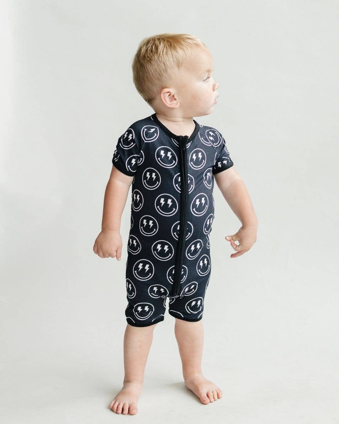 Baby Bamboo Shorty Romper | Electric Smiley