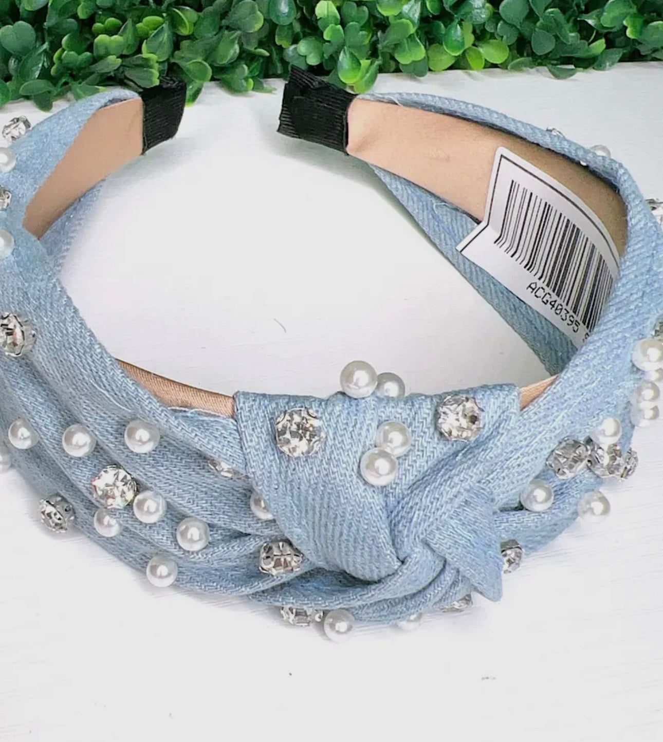 Denim & Pearls Headband