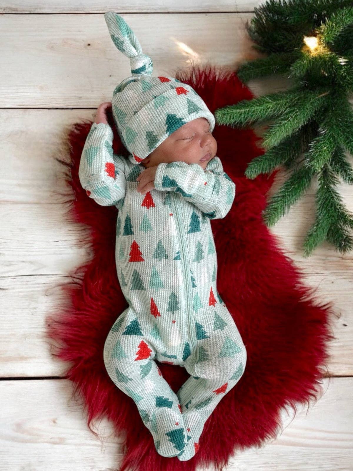 Organic Waffle Basic Zip Footie, Festive Firs: Newborn