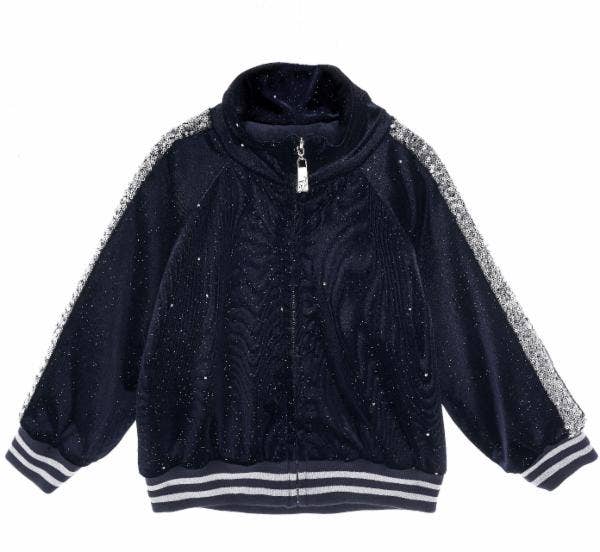 Navy Sequin Trim Velour Set
