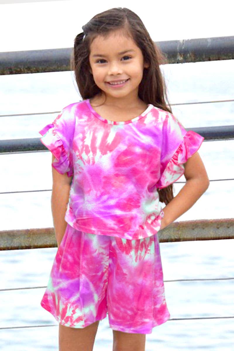 GKSS-3004B-AMY25 Girl's 2 pc Short Set w/ Ruffle Sleeve