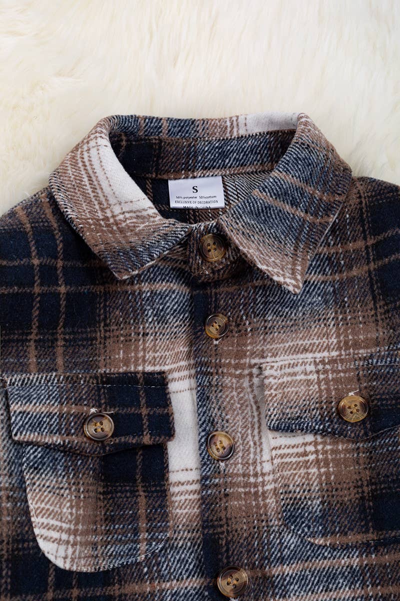💎BROWN/BLACK PLAID SHACKET WITH FRONT POCKETS. TPB60203001: 2XL