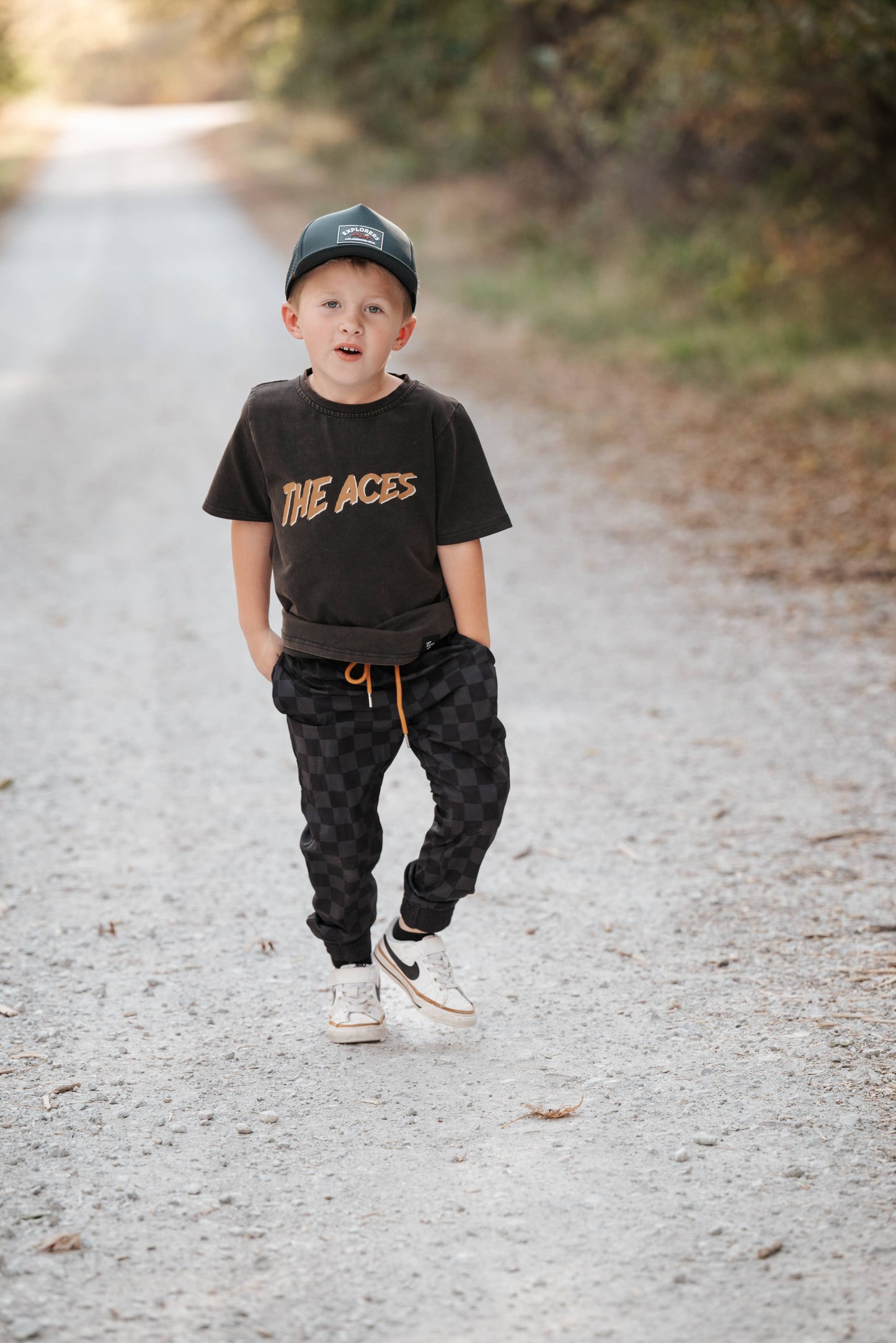 Kids Muted Athletic Checkerboard Joggers - Black