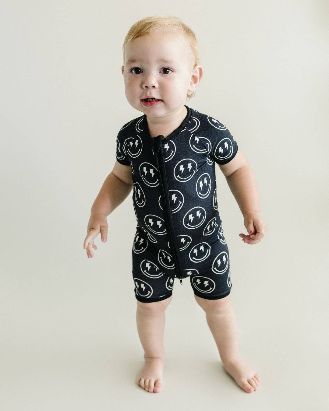 Baby Bamboo Shorty Romper | Electric Smiley