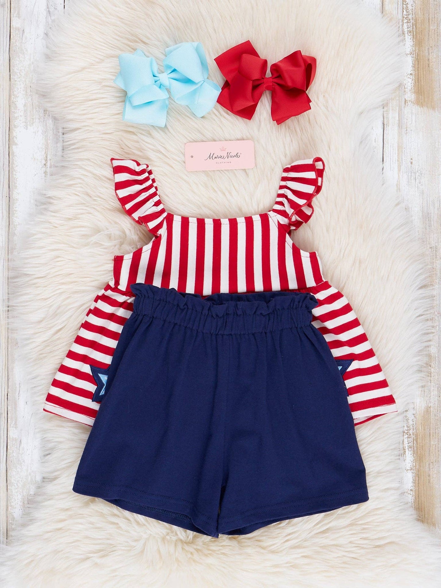 Red Striped Fireworks Ruffle Outfit