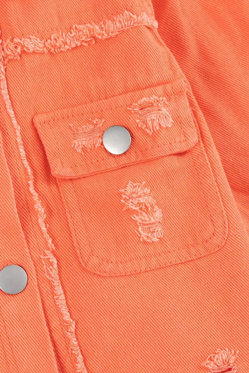 GIRLS ORANGE DISTRESSED DENIM SHIRT. TPG60153015-AMY: M
