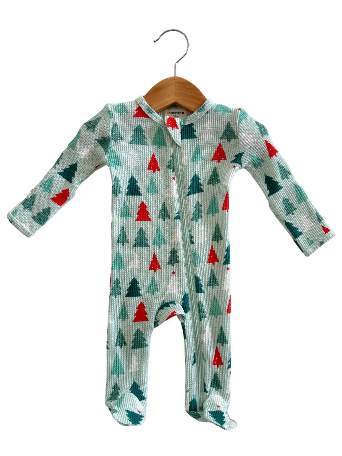 Organic Waffle Basic Zip Footie, Festive Firs: Newborn