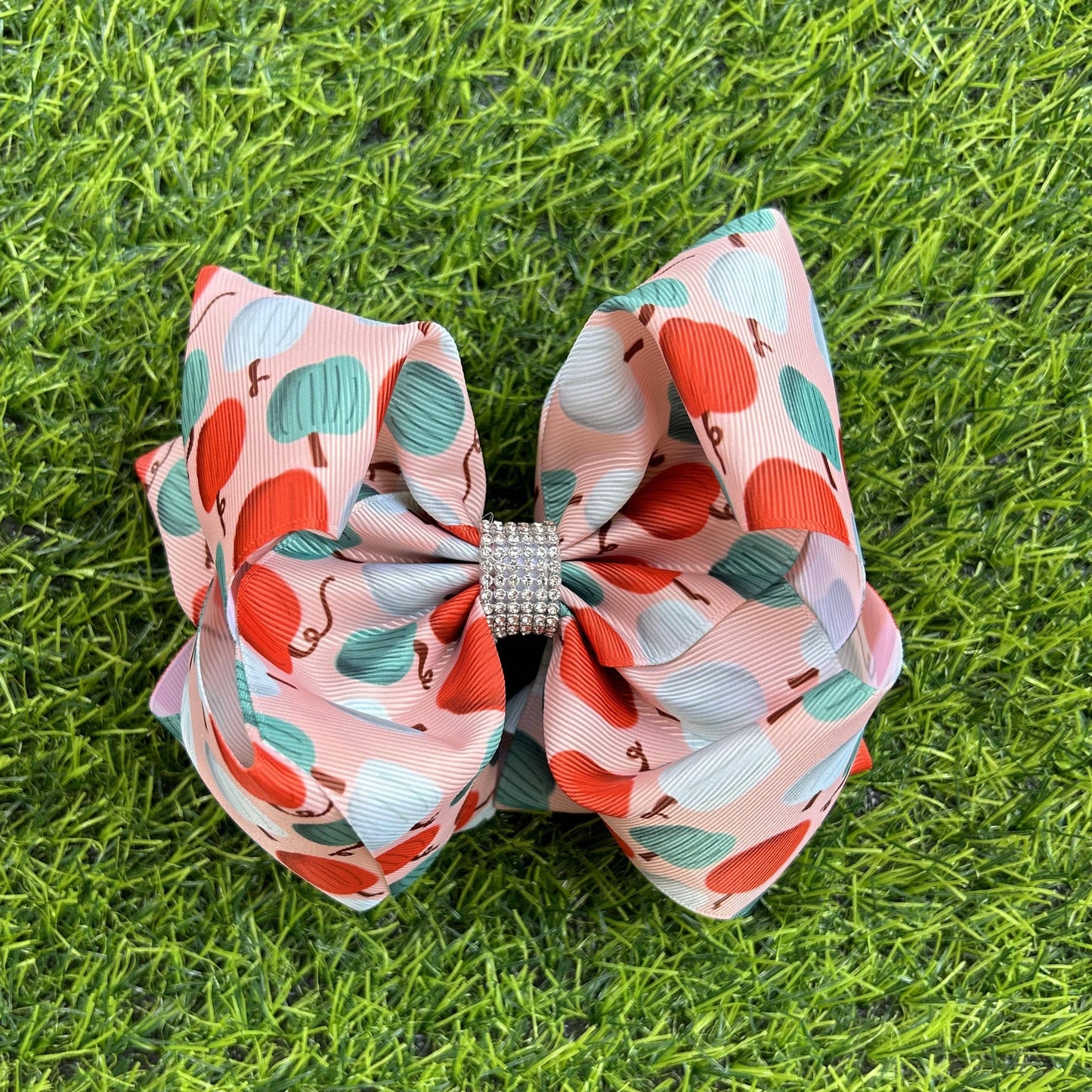 Pumpkin printed double layer hair bows. BW-DSG-1074