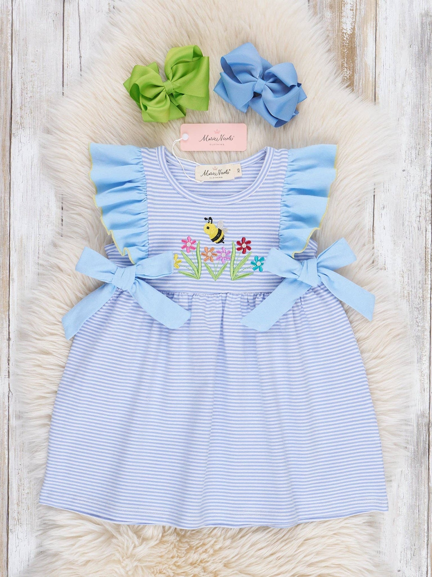 Striped Busy Bee Ruffle Dress