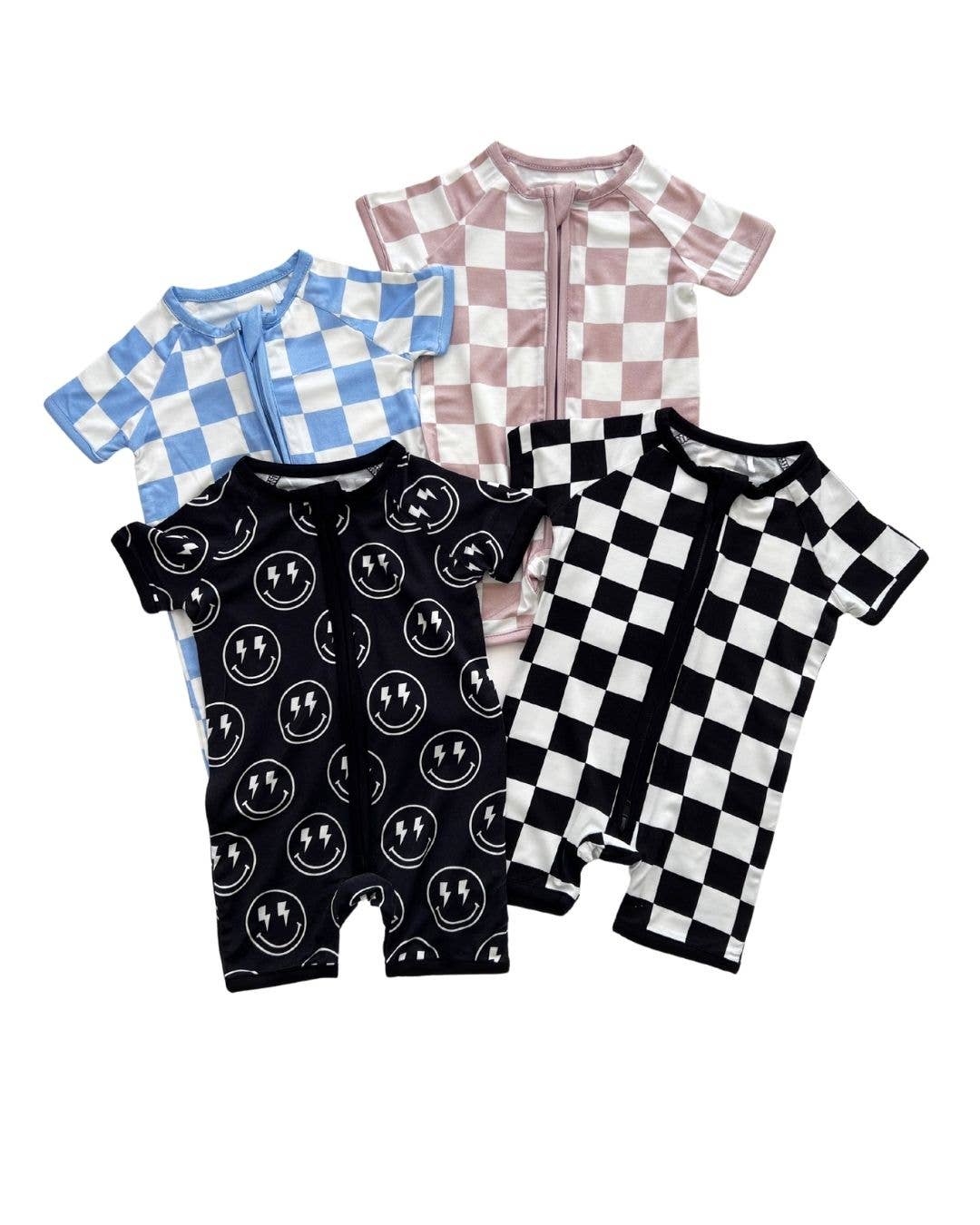 Baby Bamboo Shorty Romper | Electric Smiley