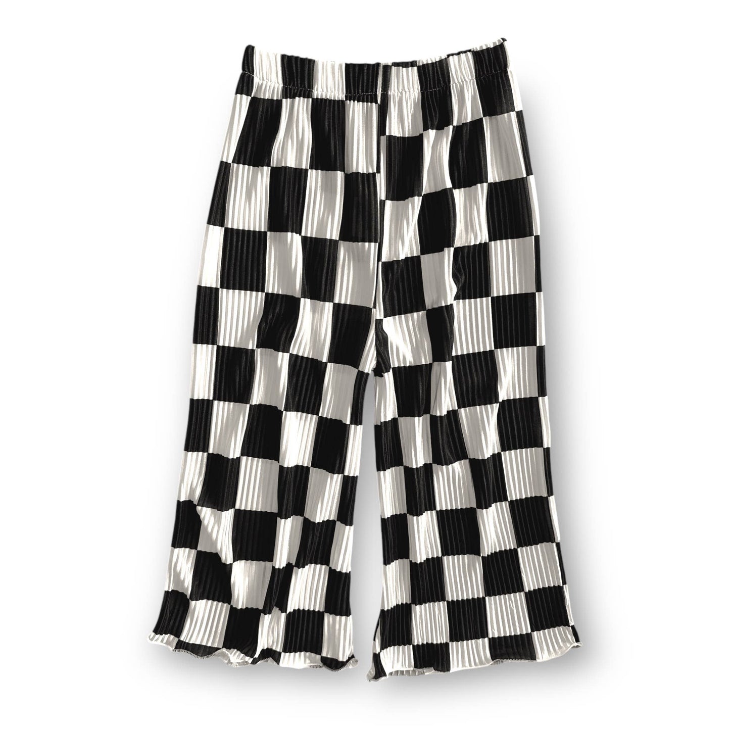 Kids Plisse Wide Leg Pant - Checked Out Print