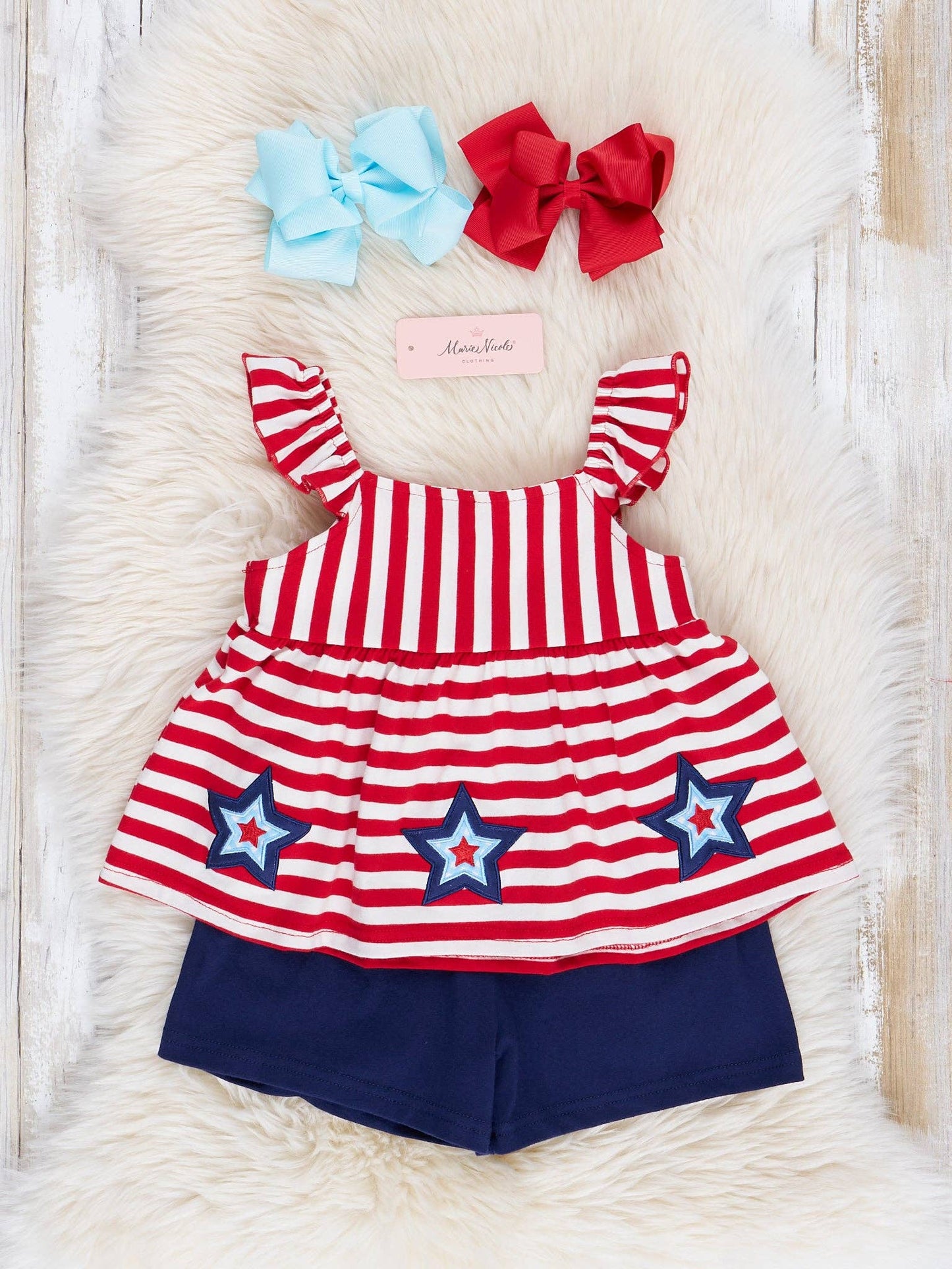Red Striped Fireworks Ruffle Outfit