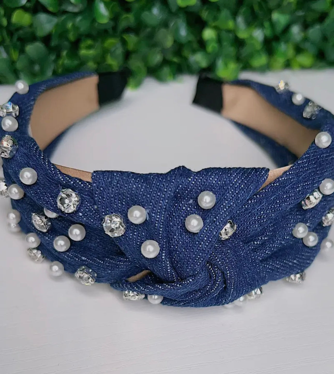 Denim & Pearls Headband