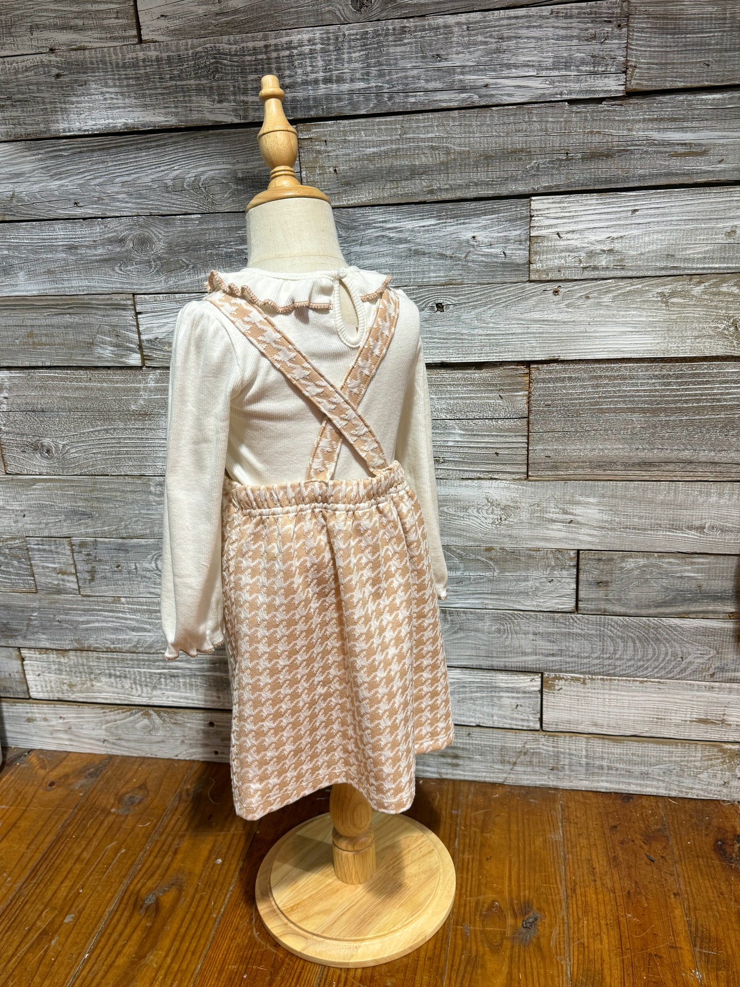 Jacquard jersey pinafore dress and ribbed blouse