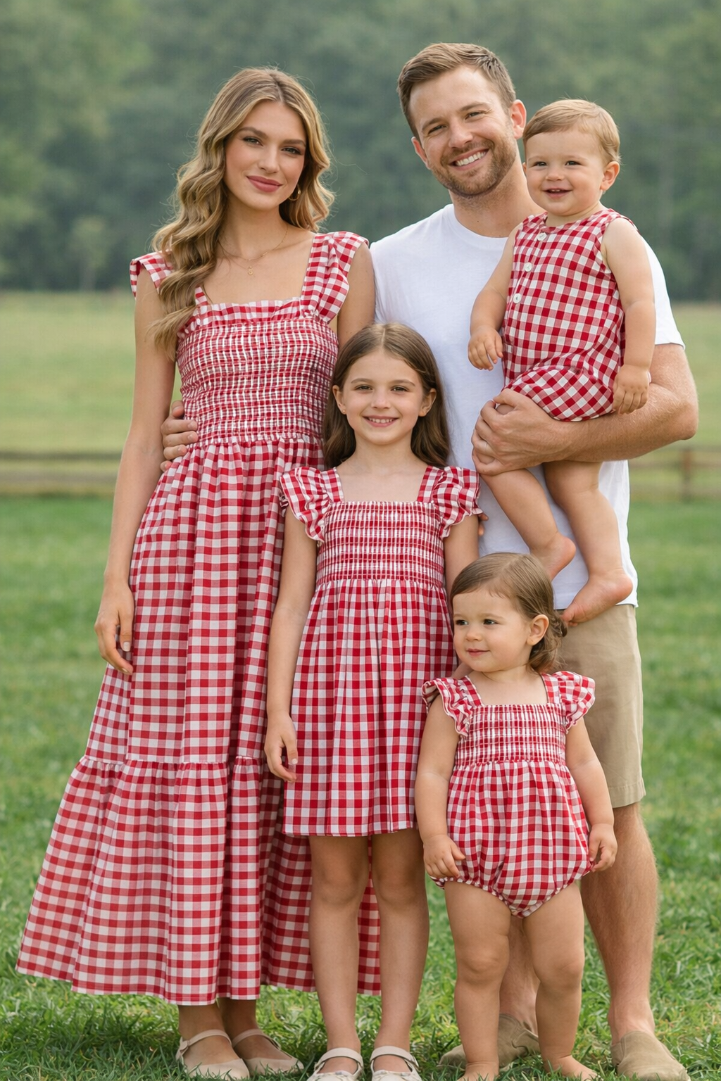 Summer Plaid Smocked Ruffle Girl Romper Sibling Outfits