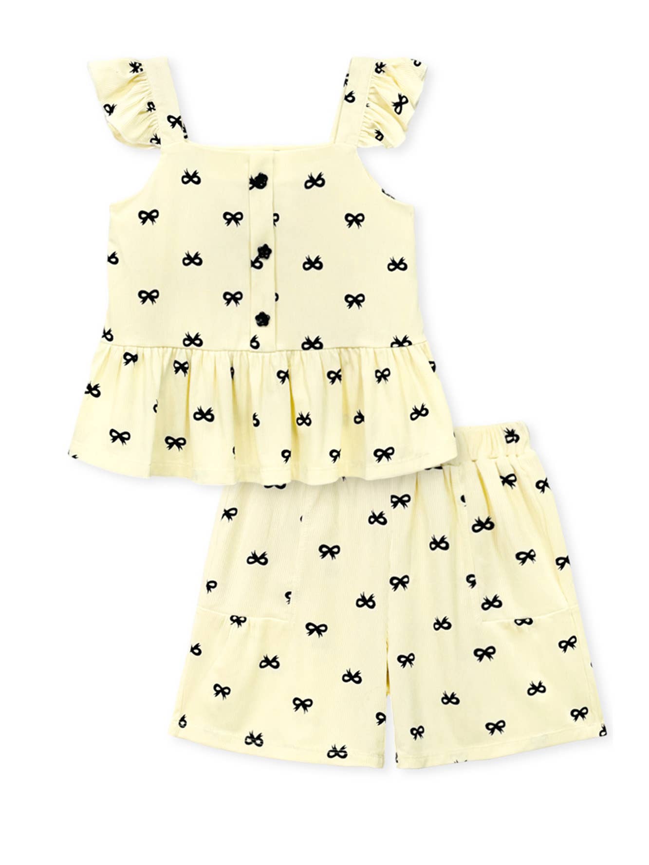 Girl's 2 pc Short Set w/ Ruffle & Bow Print