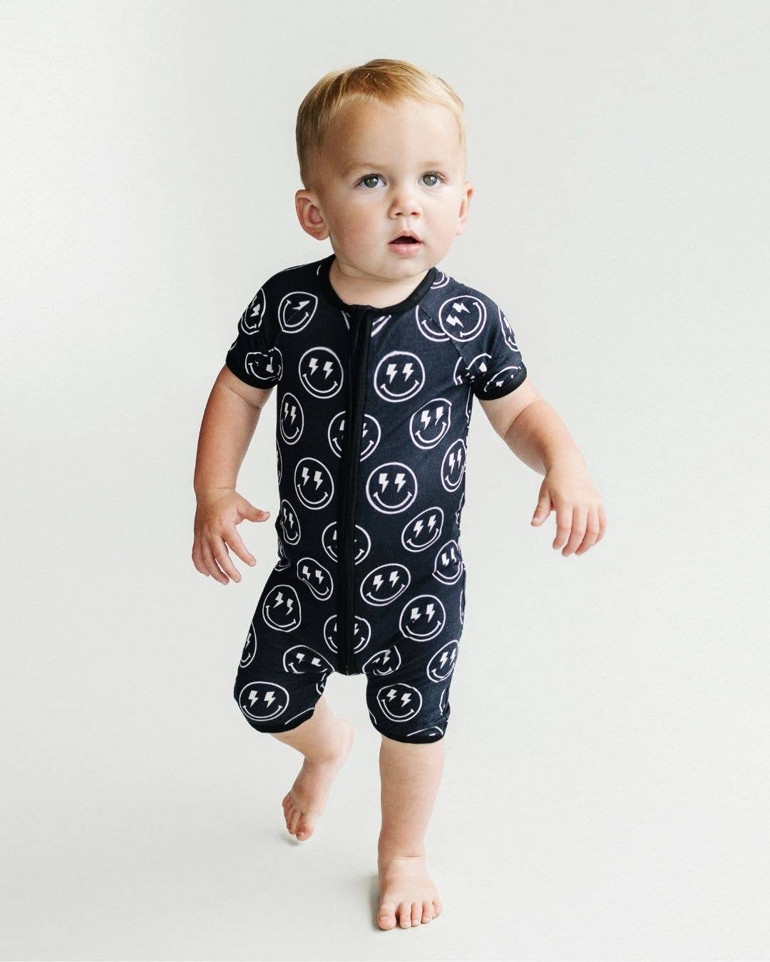 Baby Bamboo Shorty Romper | Electric Smiley