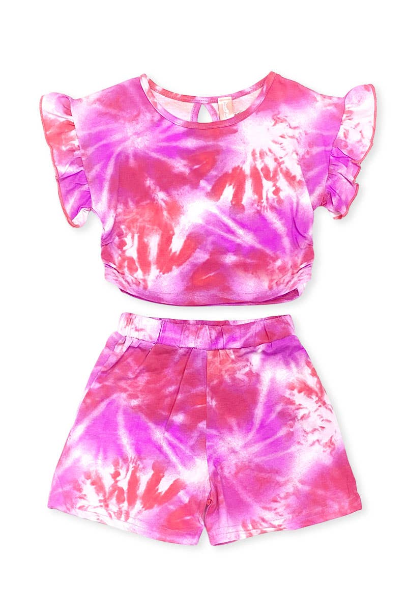 GKSS-3004B-AMY25 Girl's 2 pc Short Set w/ Ruffle Sleeve