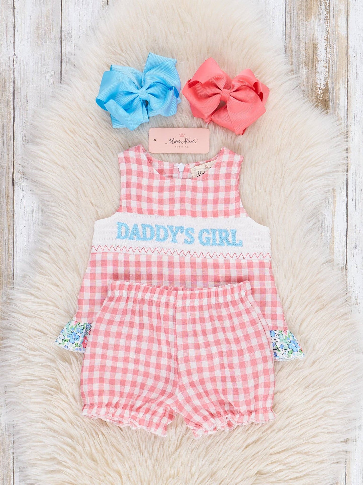 Pink Gingham Daddy's Girl Smocked Bloomers Outfit