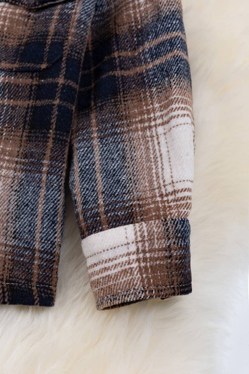 💎BROWN/BLACK PLAID SHACKET WITH FRONT POCKETS. TPB60203001: 2XL