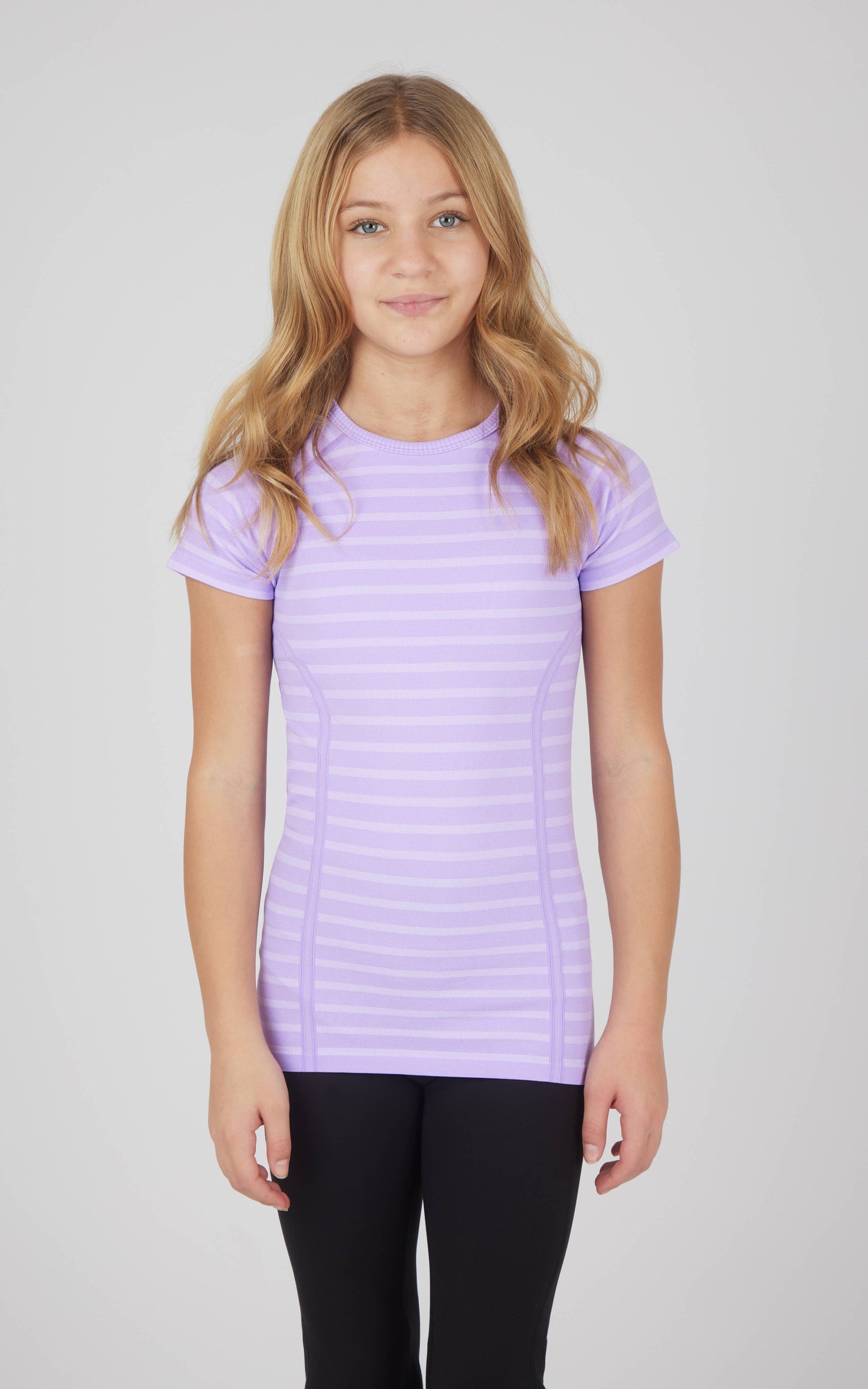 Girls Stripe Seamless Crewneck Short-Sleeves Everyday Tee