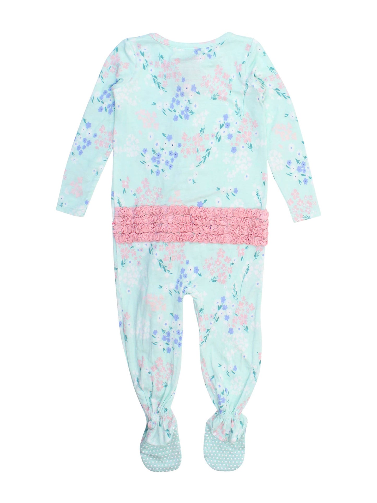 SoftSnooze™ Baby Girls Bamboo Viscose Mint Meadow Footed Ruffle One Piece Pajama