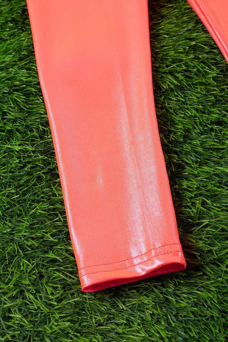 NEON ORANGE SATIN SILK STRETCHY LEGGINGS. PNG25153076 WEN: 2XL