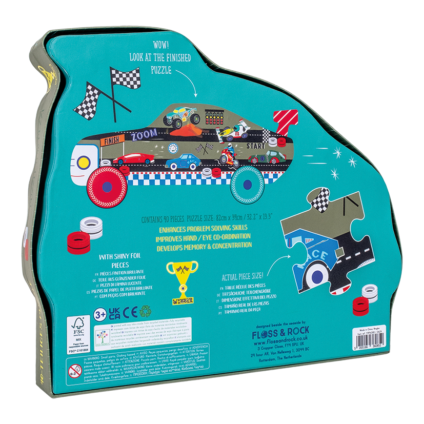 Cars 40pc "Racing Car" Shaped Jigsaw with Shaped Box