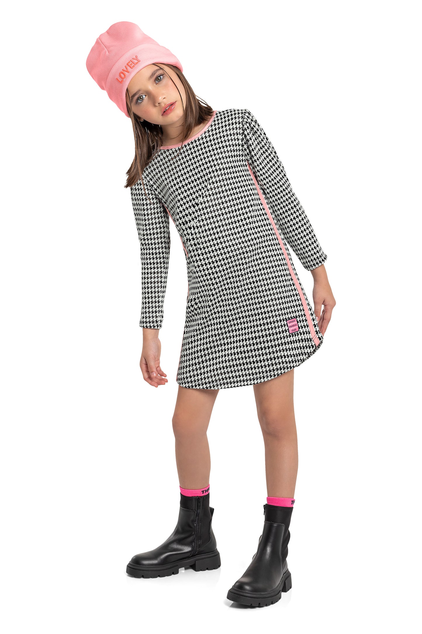 Houndstooth Puff Sleeve Dress