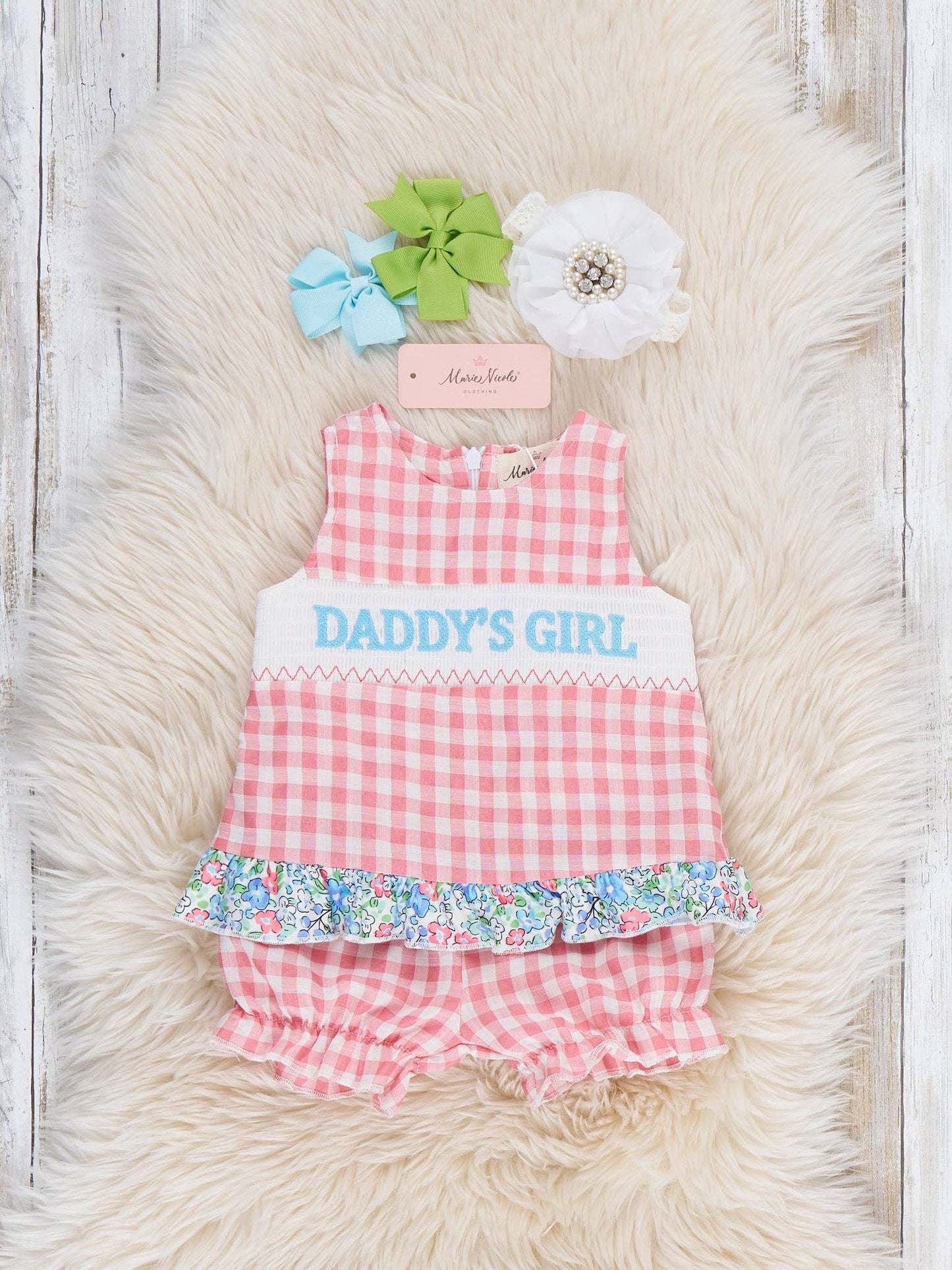 Pink Gingham Daddy's Girl Smocked Bloomers Outfit