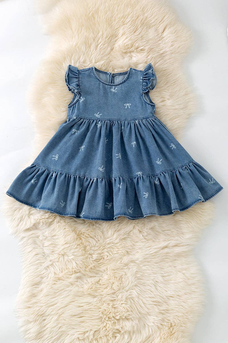 Bow ruffle hem dress with angel sleeves