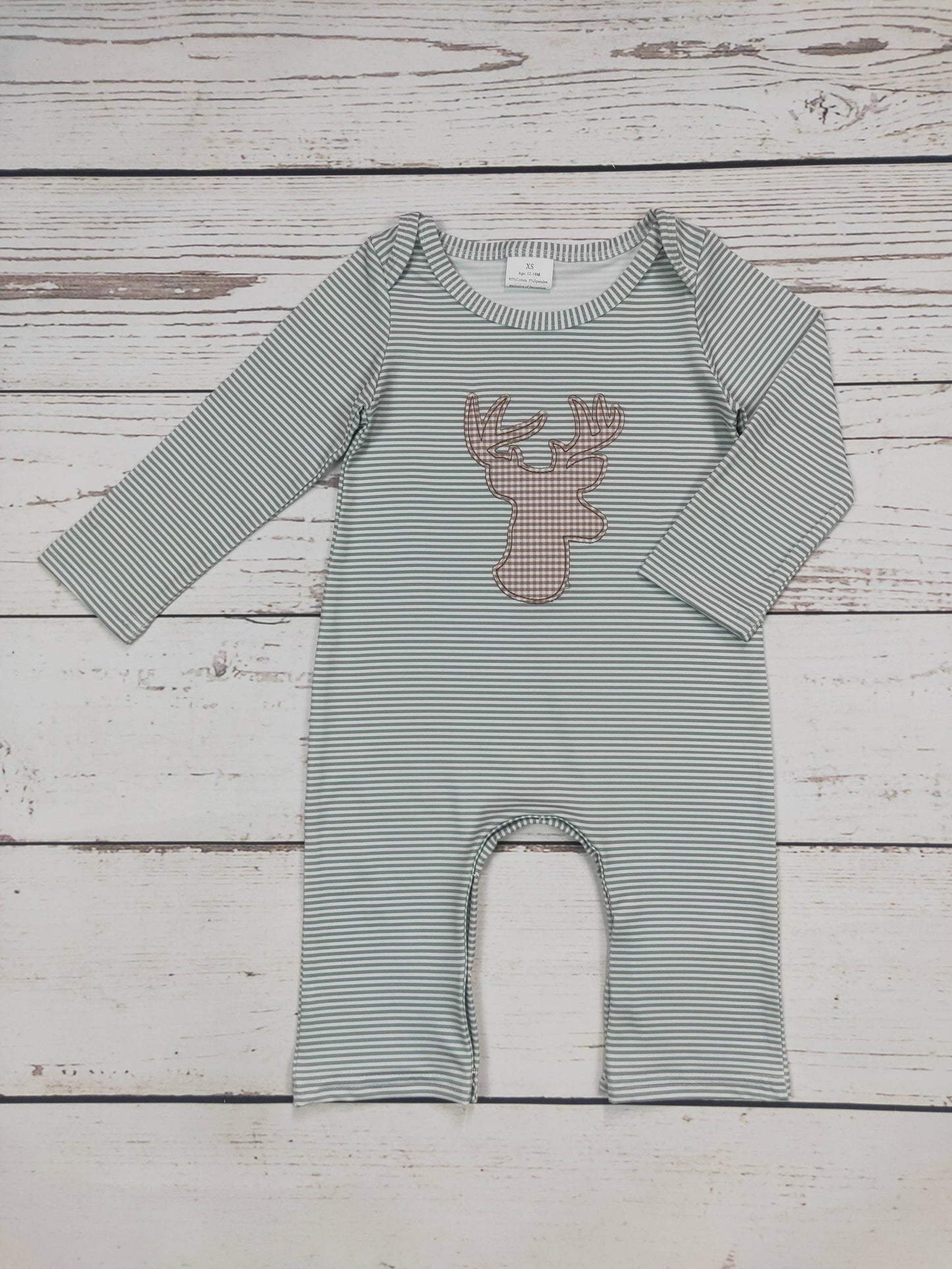 Boy Stripe Romper With Deer Print