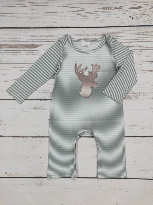 Boy Stripe Romper With Deer Print