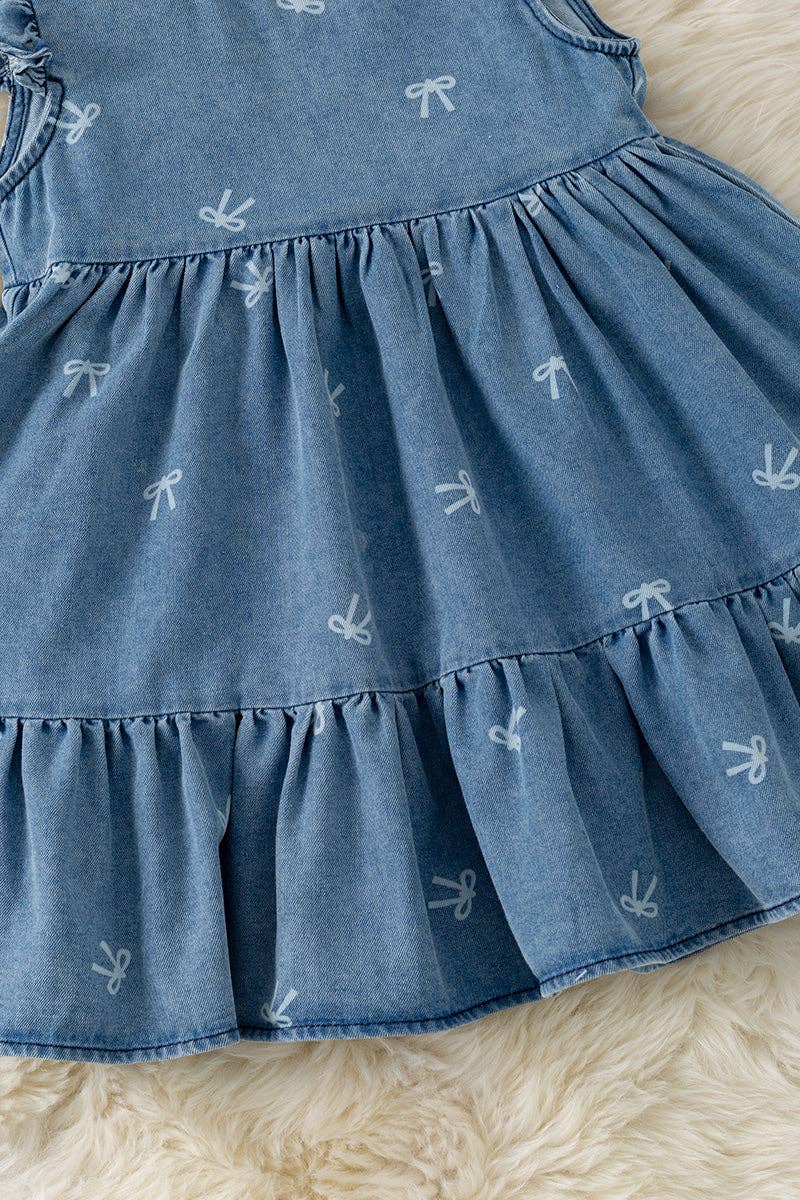 Bow ruffle hem dress with angel sleeves