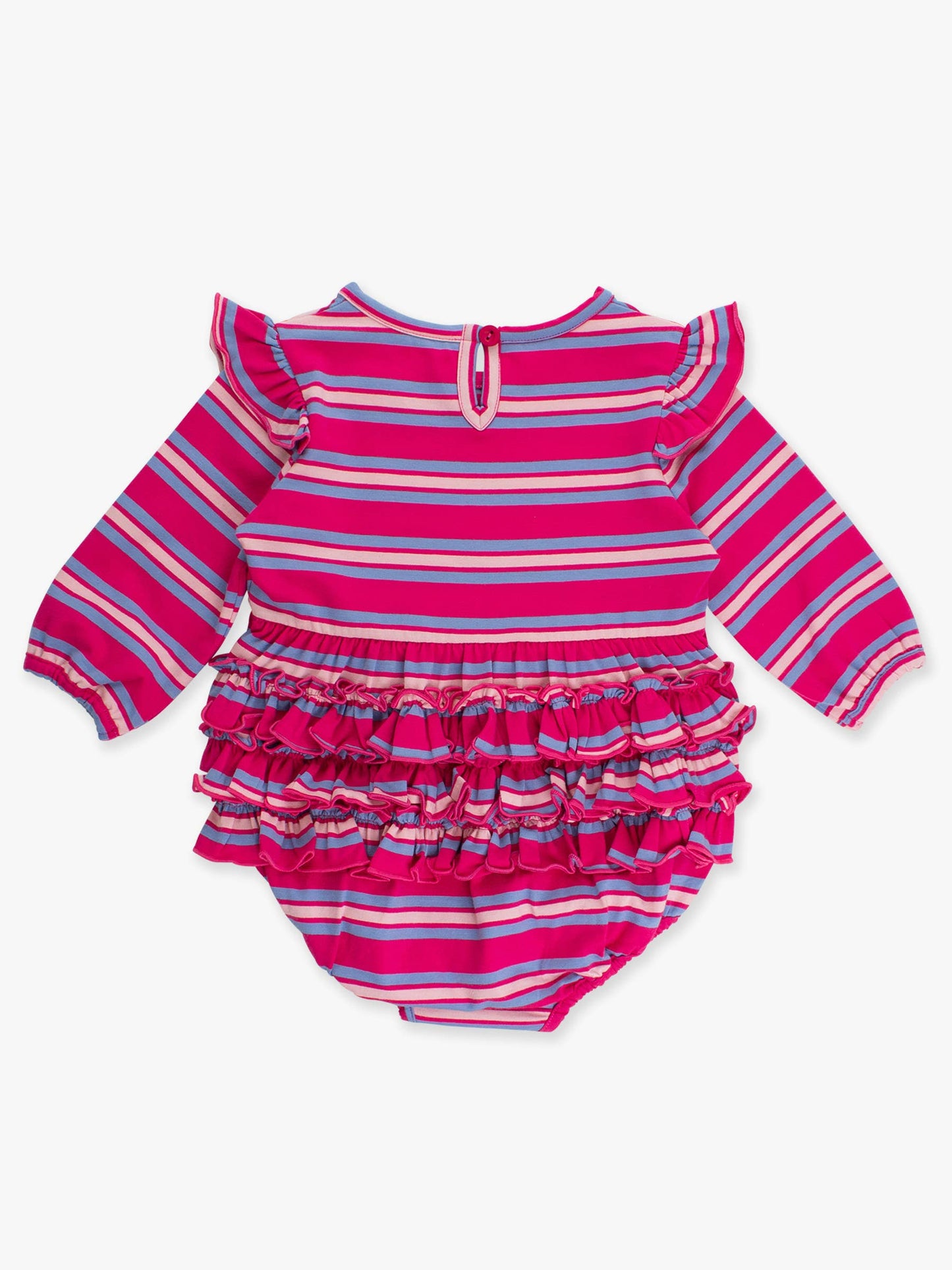 Baby Girls Very Berry & Periwinkle Blue Stripe Knit Long Sleeve Flutter Bubble Romper