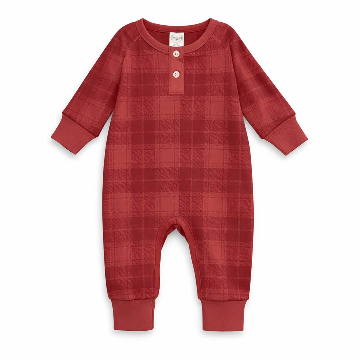 Plaid Baby Boy Henley Christmas Romper In Soft Cotton Rib