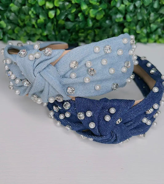 Denim & Pearls Headband