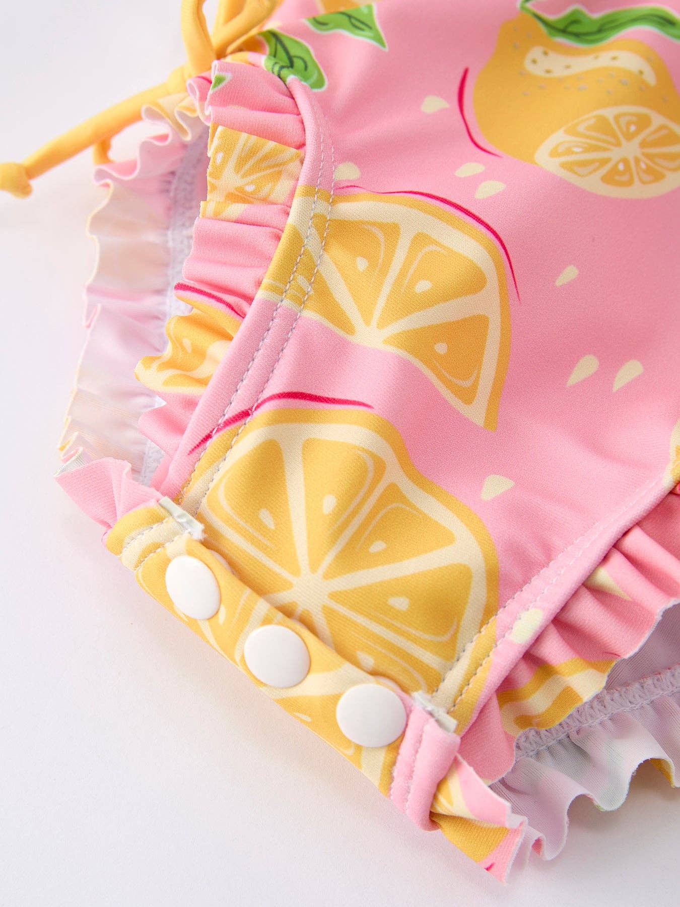 Summer Lemon Print Girl Long Sleeve Ruffle One Piece Swimsuit