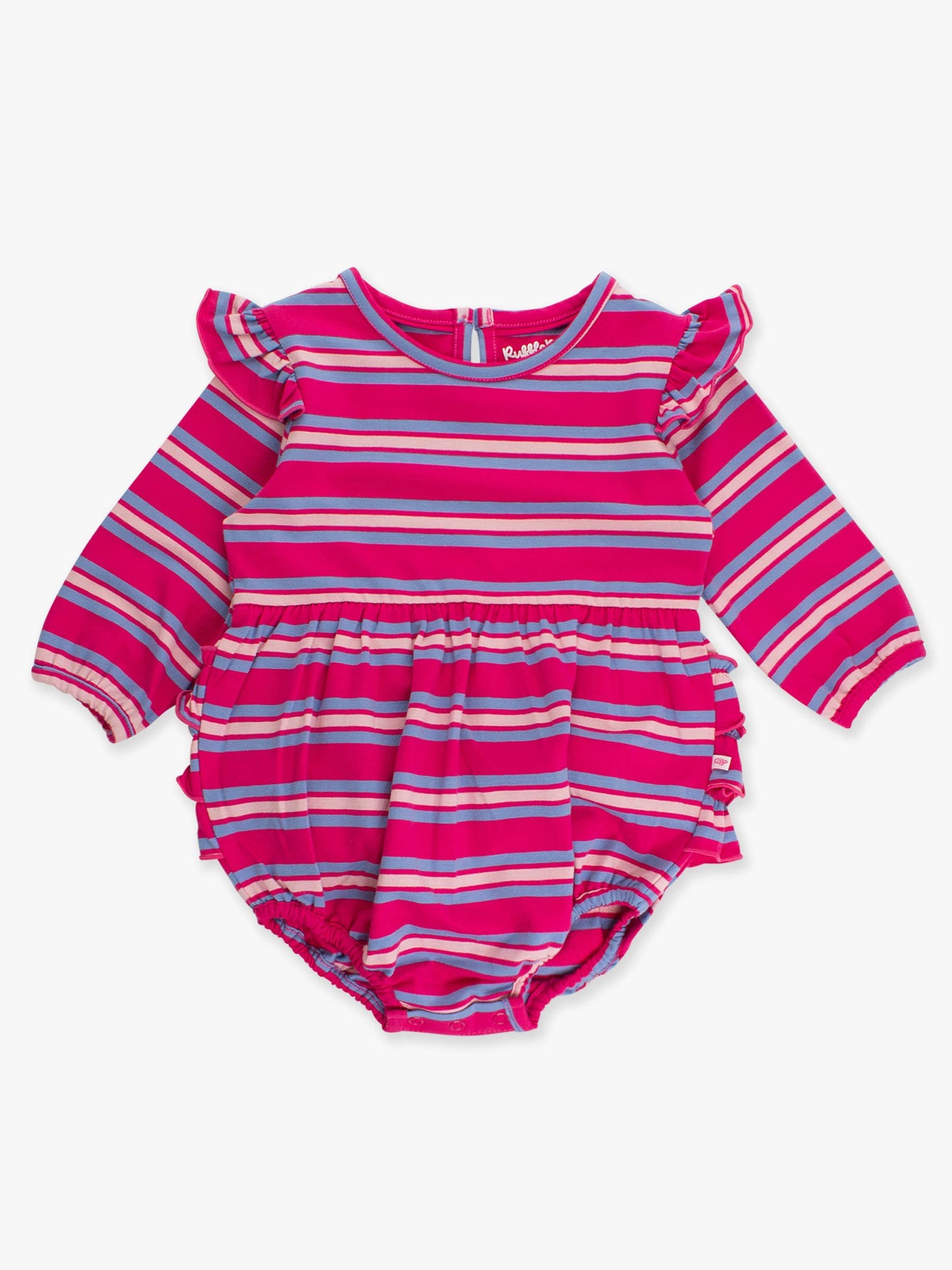 Baby Girls Very Berry & Periwinkle Blue Stripe Knit Long Sleeve Flutter Bubble Romper