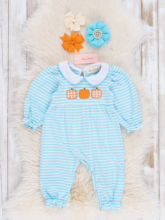 Blue Striped Vintage Pumpkin Romper