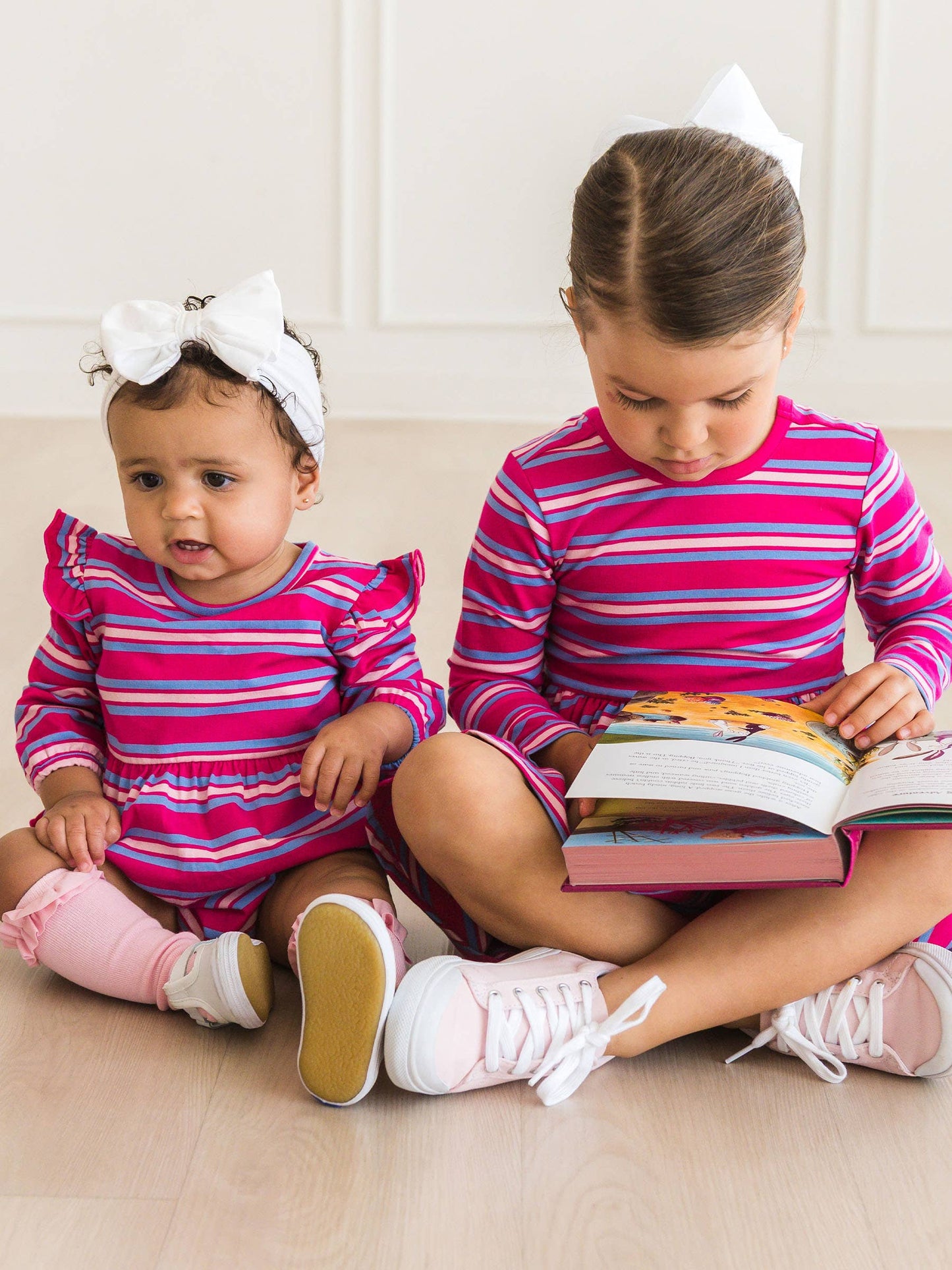 Baby Girls Very Berry & Periwinkle Blue Stripe Knit Long Sleeve Flutter Bubble Romper