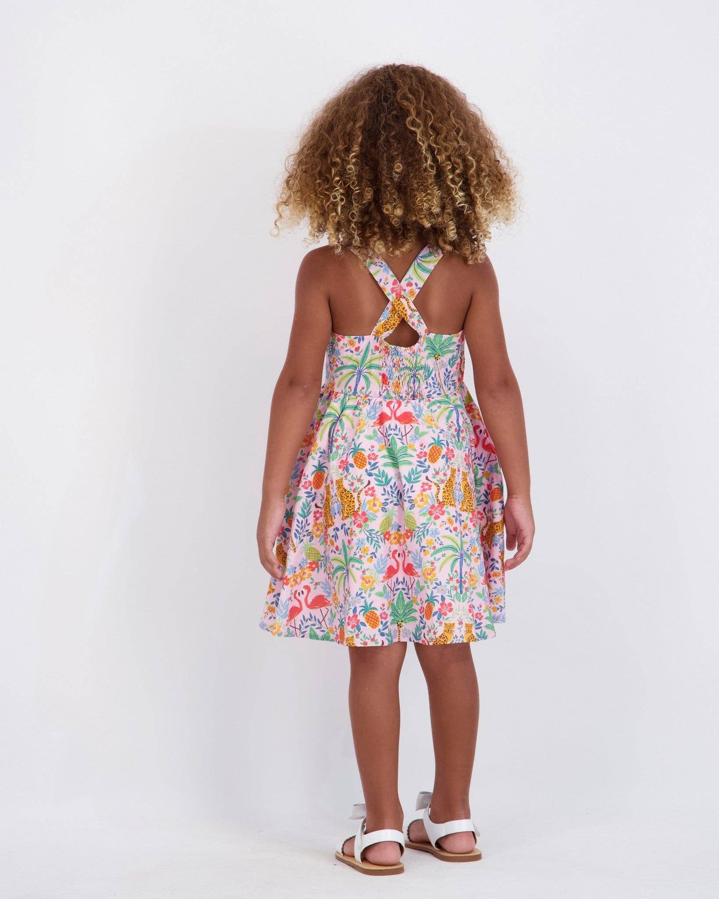 Girls Textured Cotton Poplin Dress | Pink Cheetah
