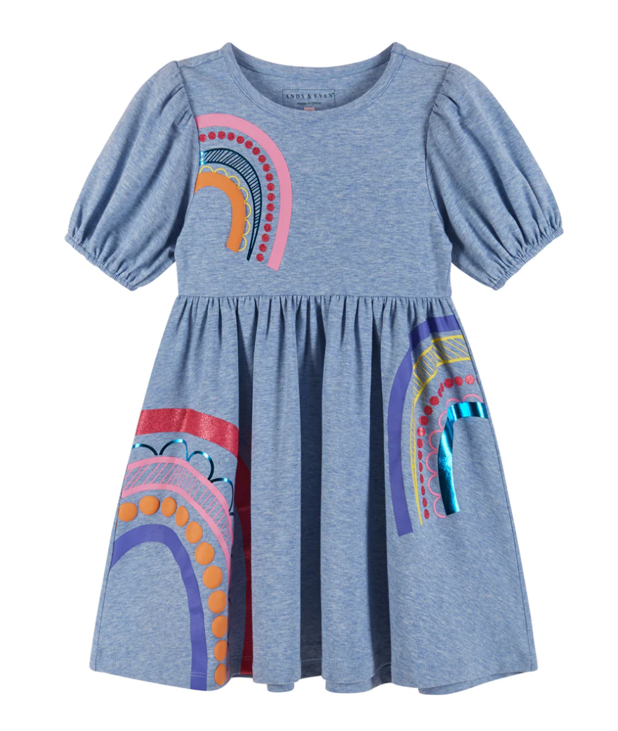 Rainbow Puff Sleeve Dress