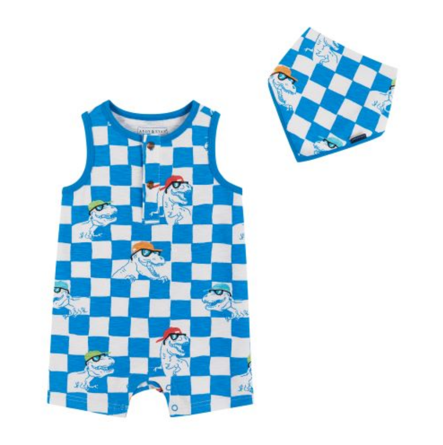 Checked Dino Romper & Bib