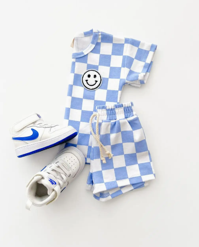 Blue Checkered Short Set