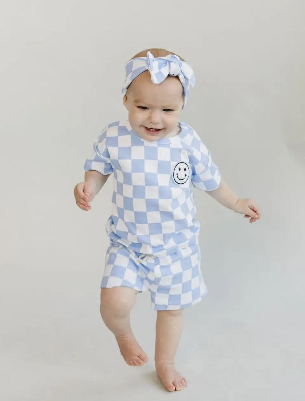 Blue Checkered Short Set