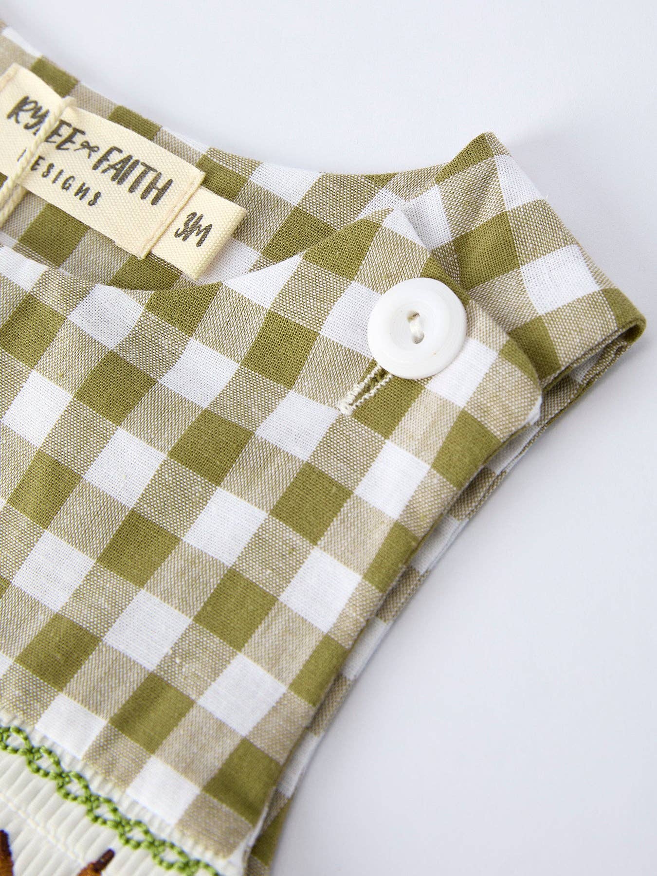 Green Plaid Fish Embroidered Smocked Baby Boy Romper