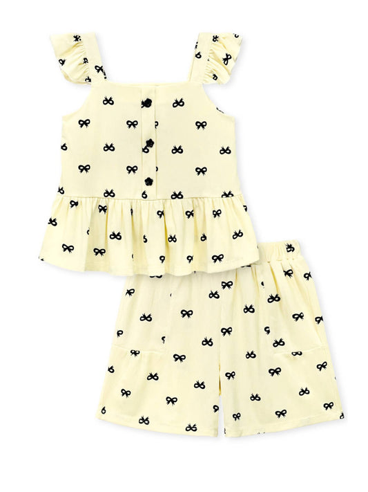 Girl's 2 pc Short Set w/ Ruffle & Bow Print