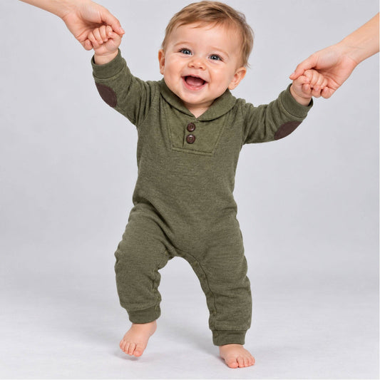Kapital K Baby Boys Olive Shawl Collar Romper